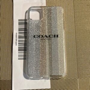 Coach Silver Glitter Phone Case with Slim Design and Protective Edges
